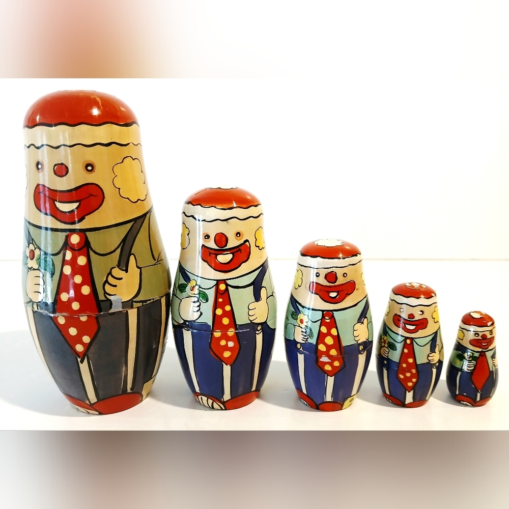 Colorful Vintage Clown Nesting Dolls Set